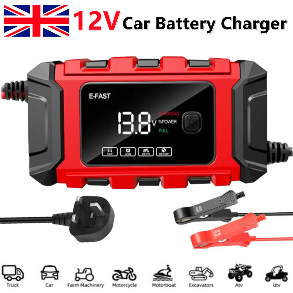 Motorbike Battery Charger Automatic Jump Starter Pulse Repair 12V AGM/GEL UK Red