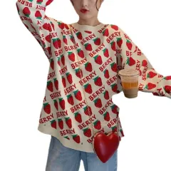 Women's Lovely Strawberry Red Sweater - View 1