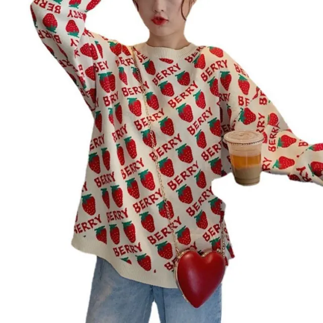 Women's Lovely Strawberry Red Sweater - Shop at LoveMi