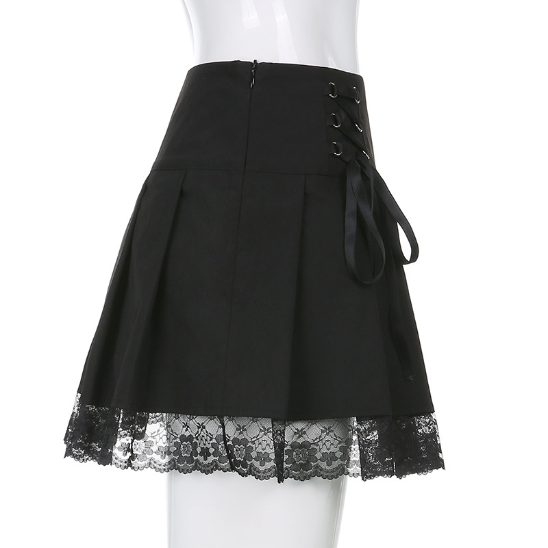 Title 5, Fashionable Black Short Skirt with Black Lace a...