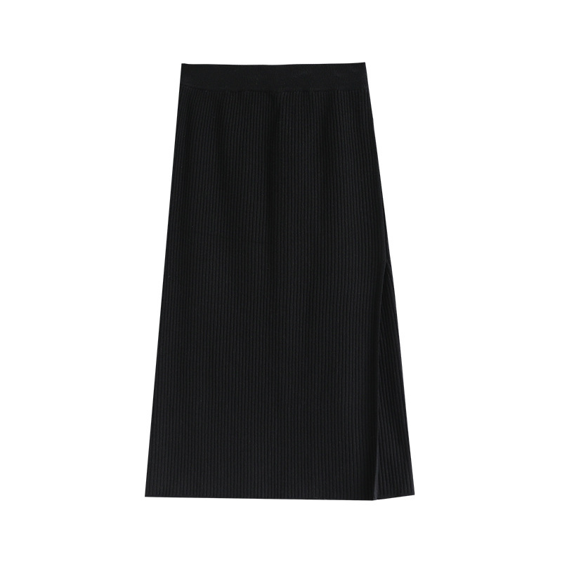 Gentle Temperament Knitted Split Half Body Mid-Length Pack Hip Skirt