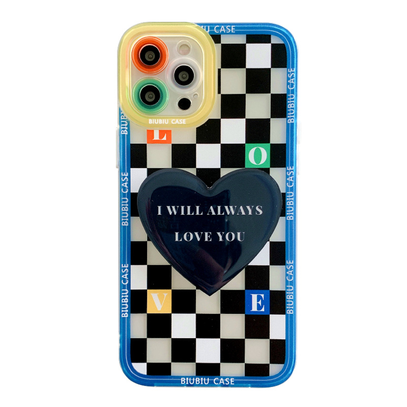 Ins Retro Lattice Love Bracket Phone Case - Image 5