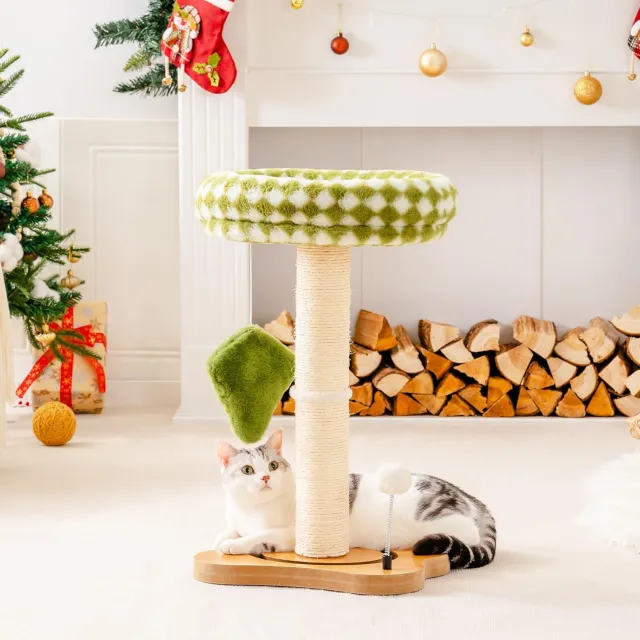 Mewoo Cat Scratching Post & Bed 2 in 1 Small Cat Tower With Sisal Scratcher And Ball Track Toys Green, Medium Wp125 - Shop at LoveMi