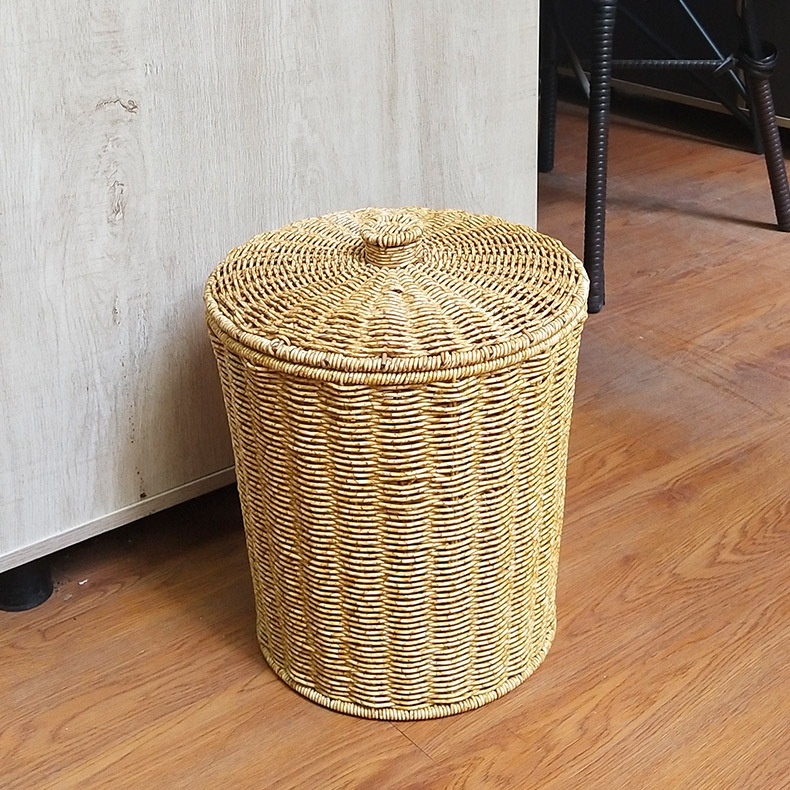 Title 3, Imitation Rattan Storage Bucket With Lid