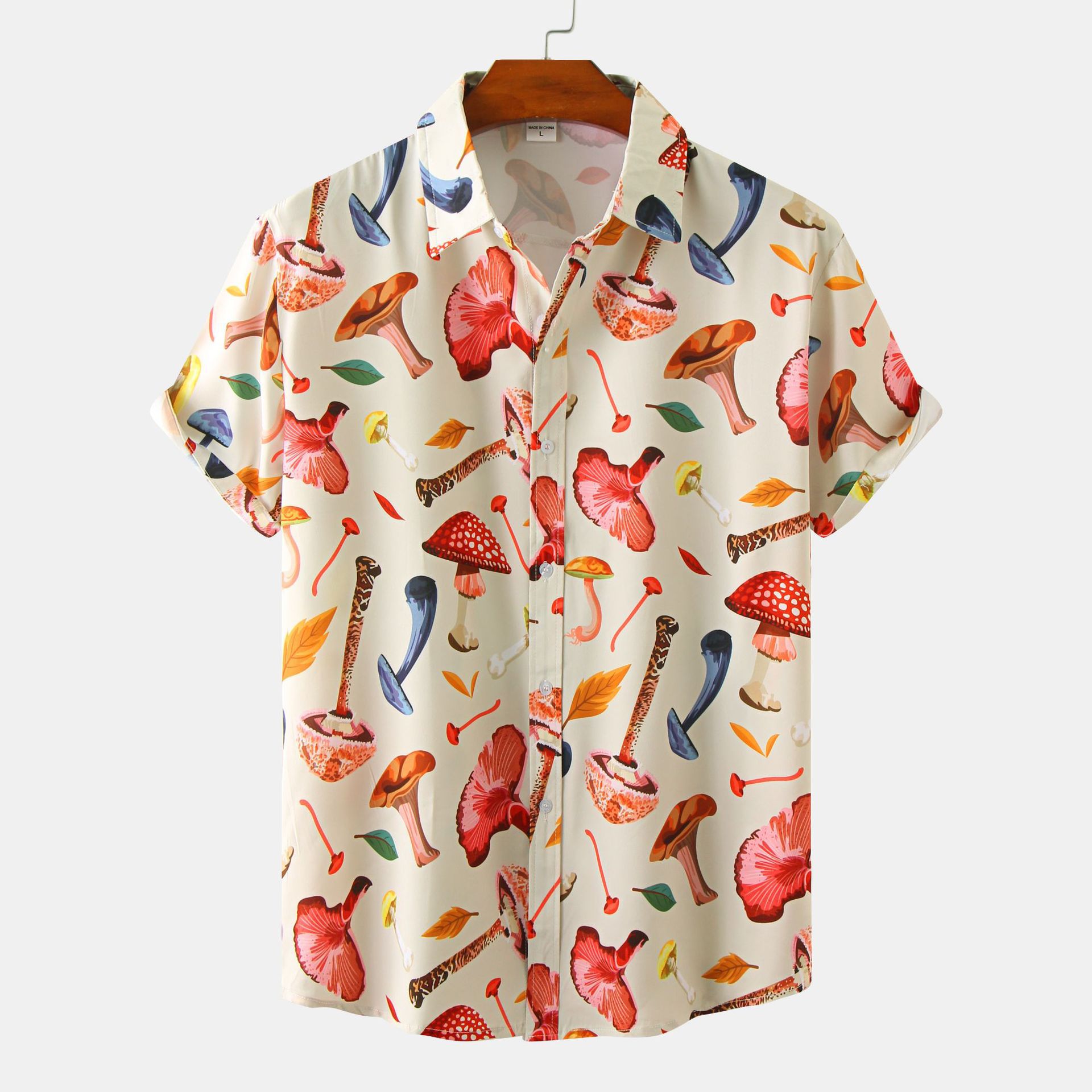 Title 5, Mens Mushroom Print Shirt Lapel Plus Short Sle...