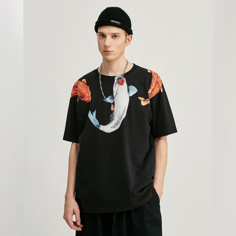 Title 19, Chinese style koi printed short sleeve