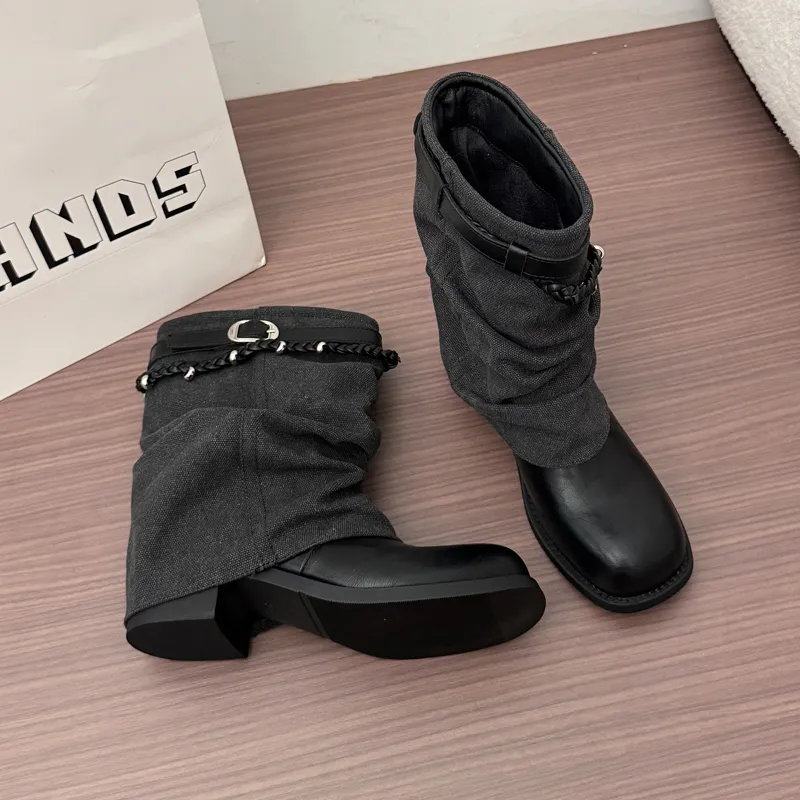 Vintage Style Block Heel Pleated Pants Tube