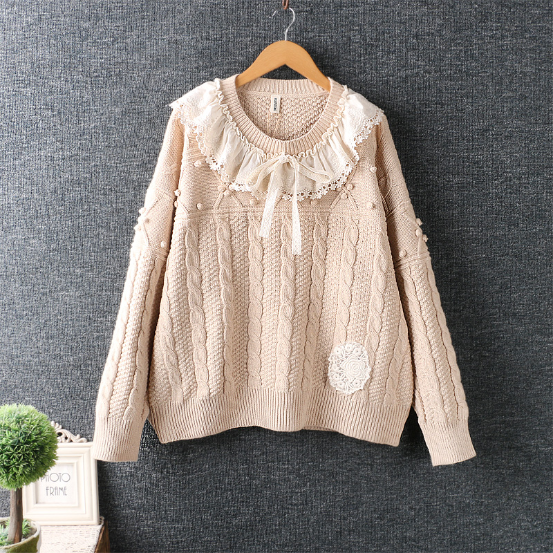 Fashionable Literary Sweet Lace Lapel Sweater