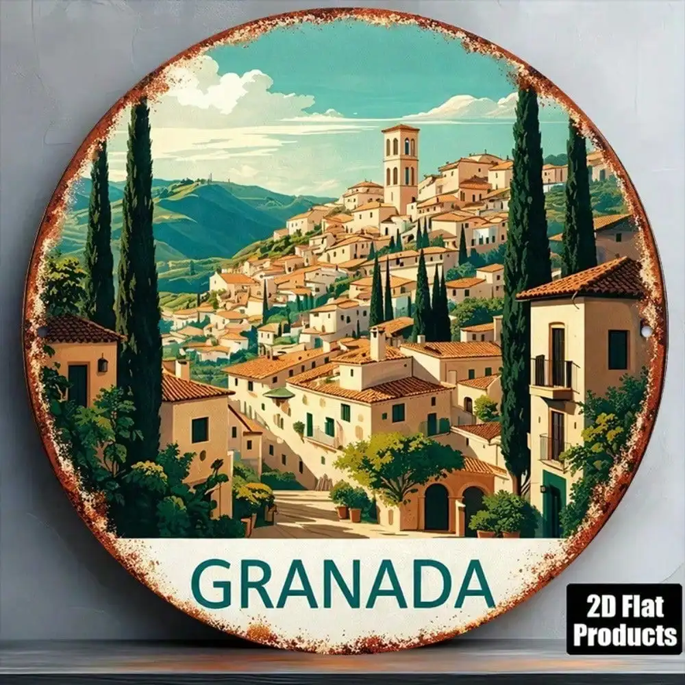 Granada Spain Vintage Round Sign Andalusian Landmark