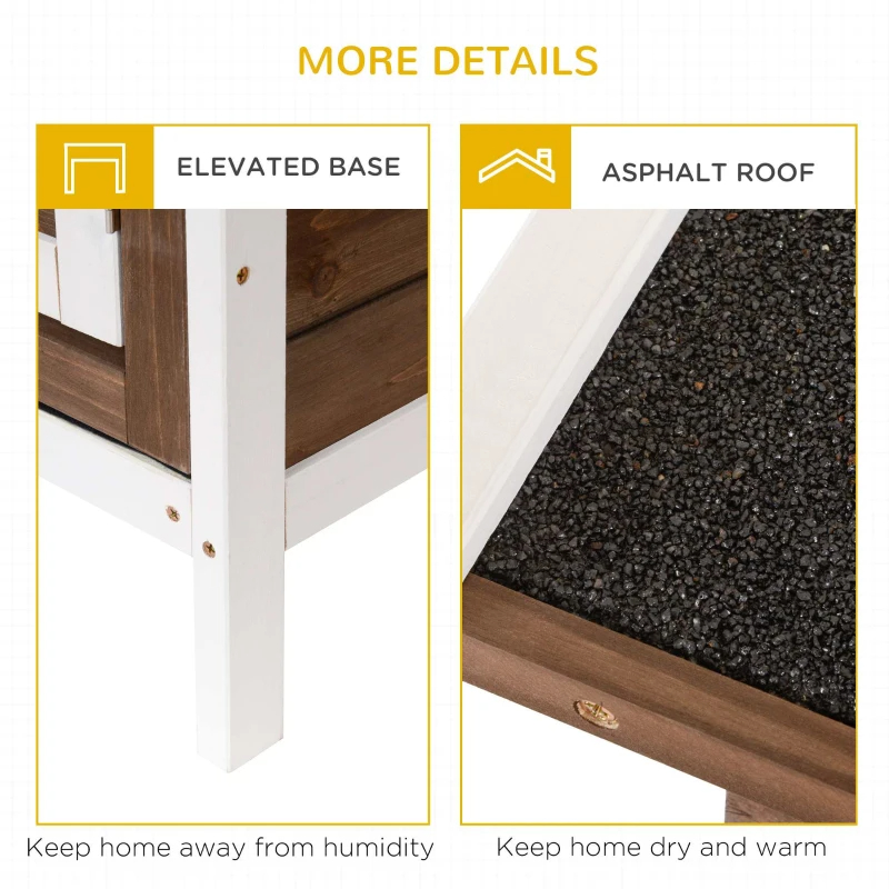PawHut Wooden Rabbit Hutch Dividers Asphalt Roof For Small Animals & Outdoors, Brown