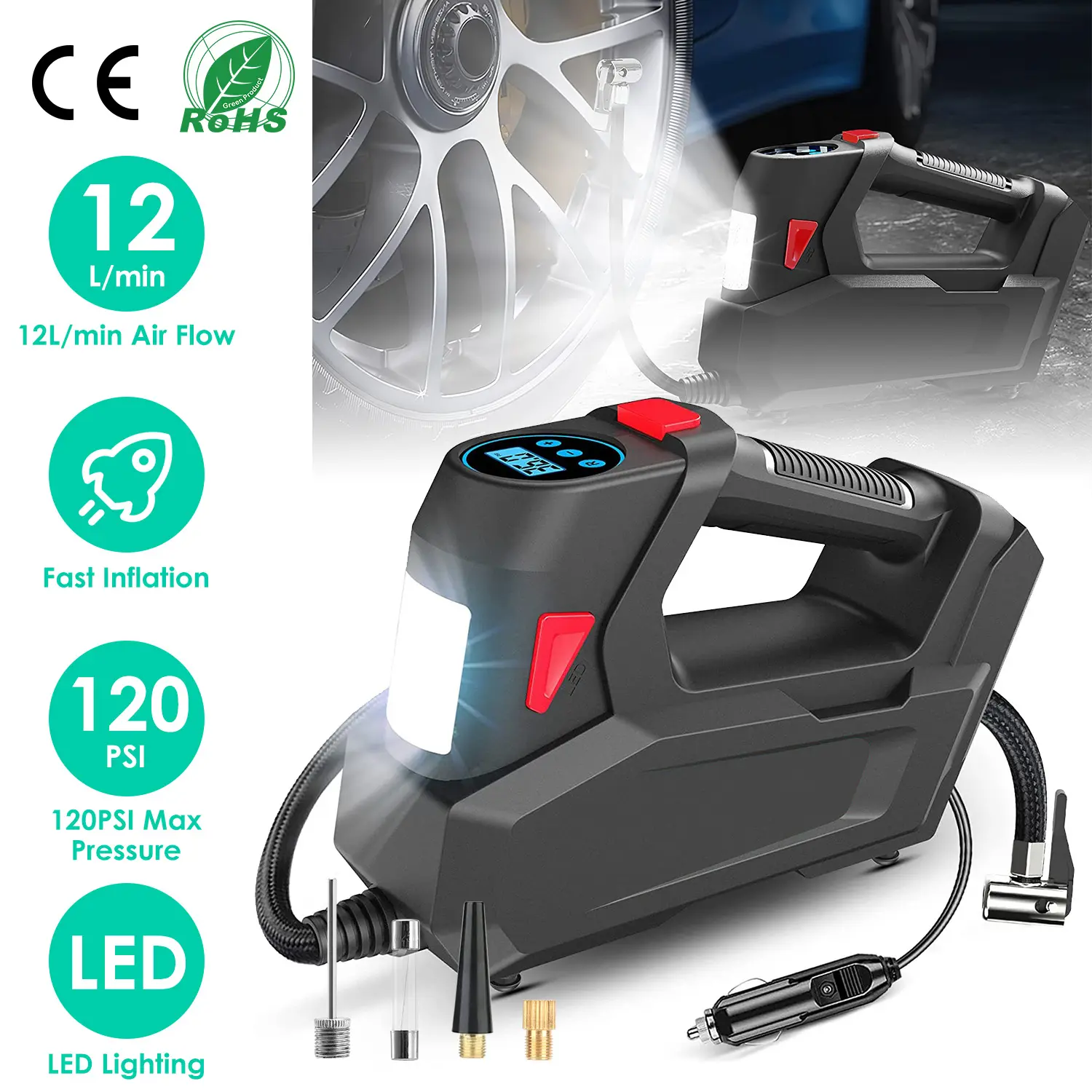 Portable Tire Inflator 120 PSI Maximum 90W