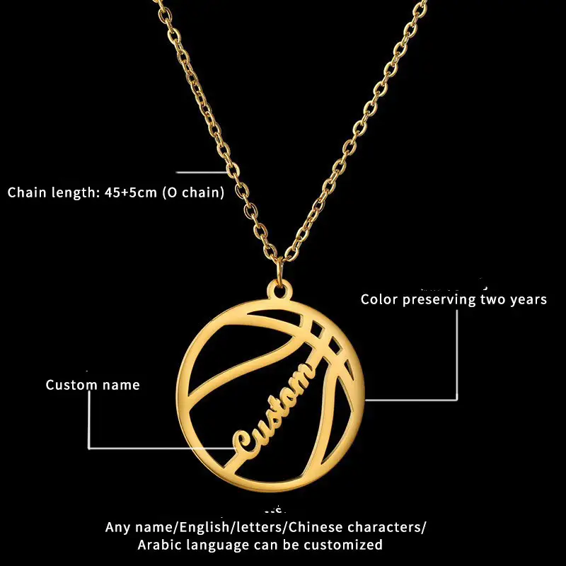 Stainless Steel Cut Basketball Creative Name Pendant Necklace