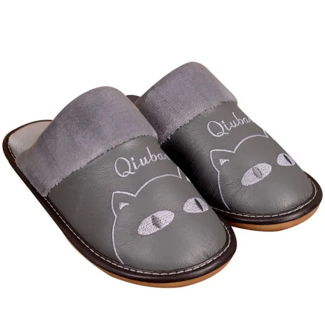 Warm Cotton Slippers For Couples Parent child Non slip Leather And Wool Slippers Gray - Shop at LoveMi