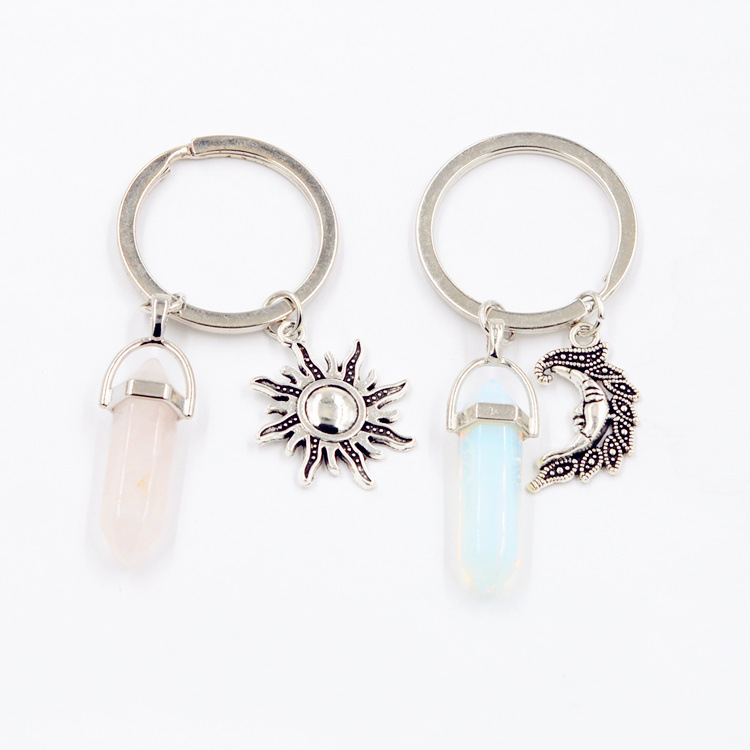 Vintage Valentine's Day Alloy Heart Moon Sun Hexagonal Prism Keychain