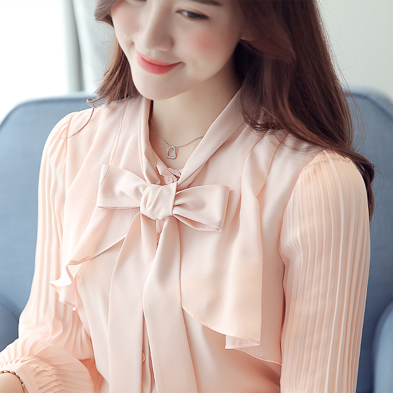 Title 3, Bowknot Chiffon Shirt Solid Color All-match