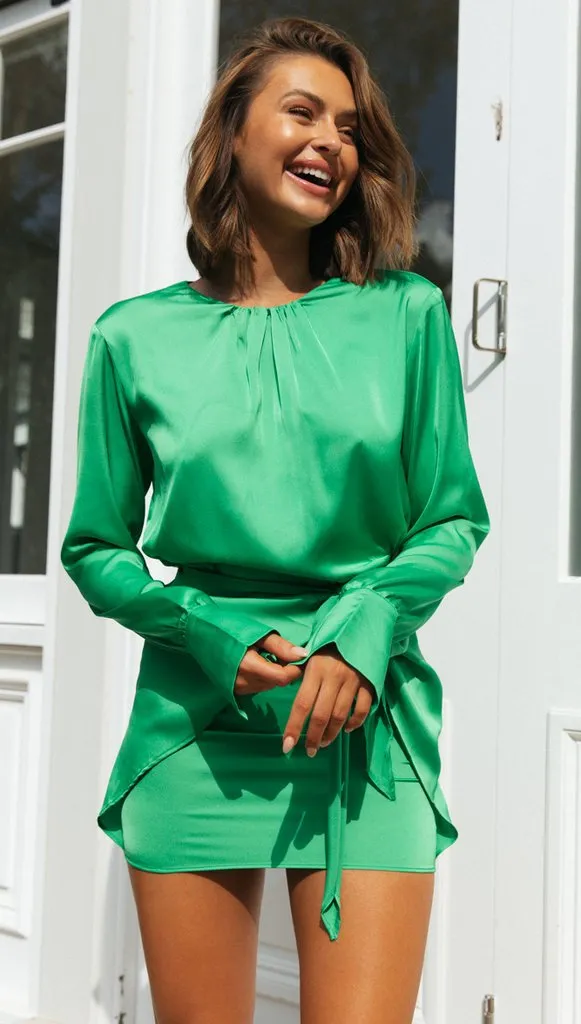 Fashion Ladies Lace Up Garden Collar Irregular Shirt Green - Shop at LoveMi