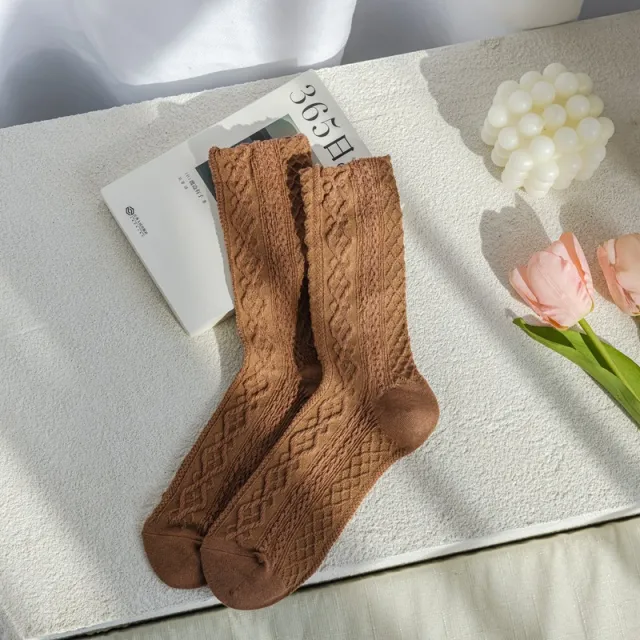 New Fashion Retro Art Flower Combed Cotton Sweet Women's Medium Hose Coffee Diamond - Shop at LoveMi