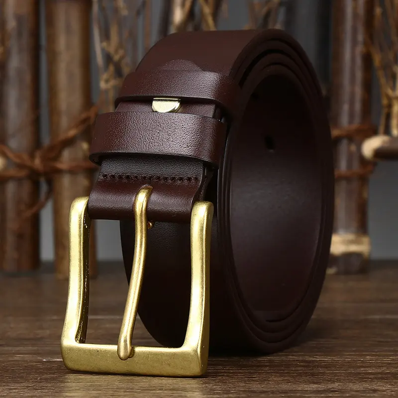 Men's Leather Pin Buckle First Layer Cowhide Simple Glossy