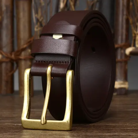 Men's Leather Pin Buckle First Layer Cowhide Simple Glossy