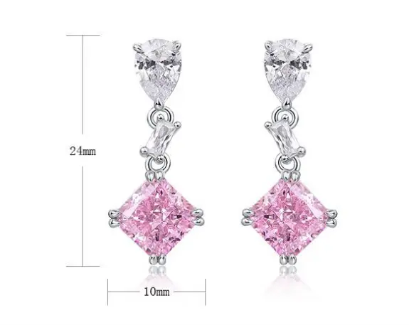 S925 Silver Square Ice Flower Cut High Carbon Rhinestone Earrings