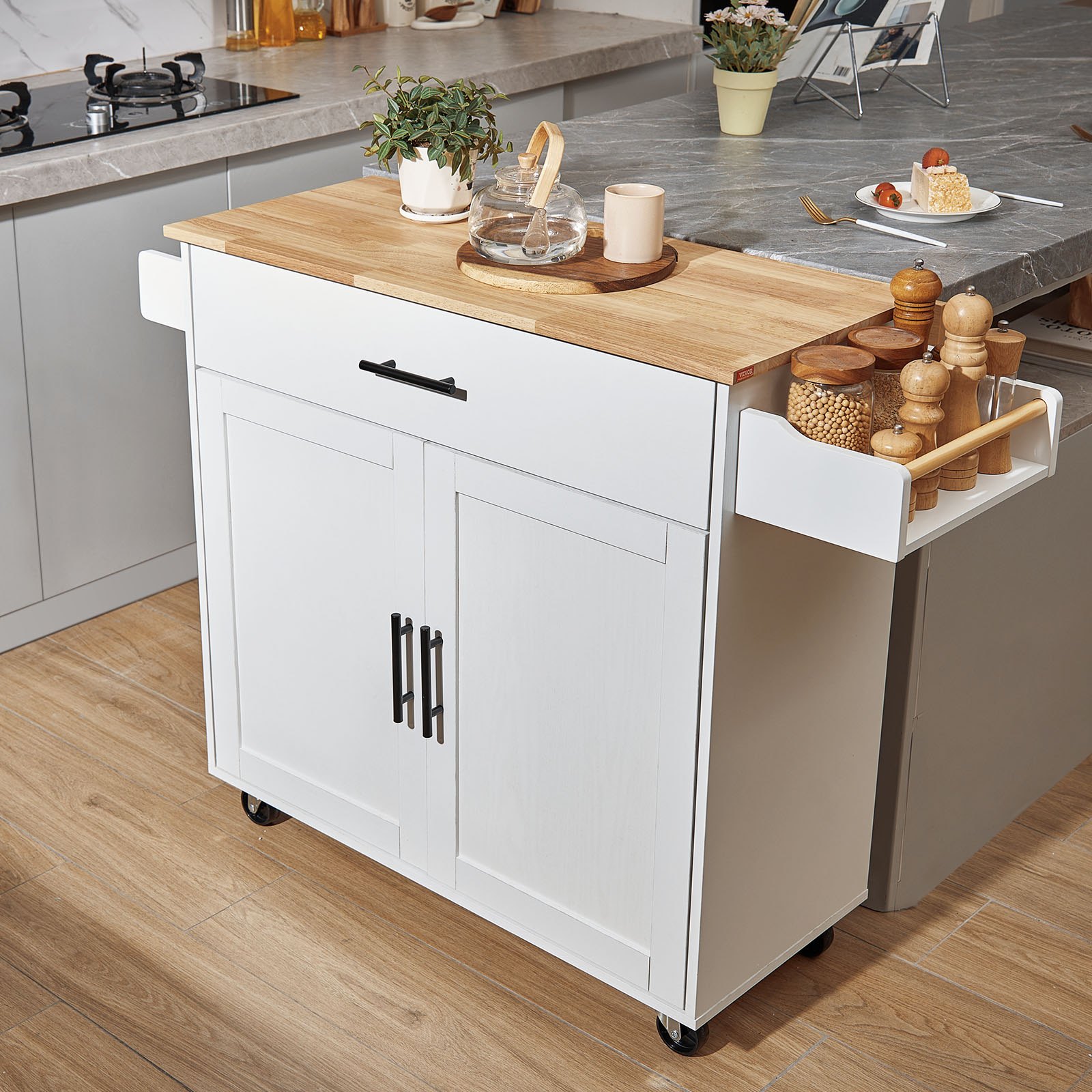 Kitchen Island Cart With Solid Wood Top, Mobile Carts With Storage Cabinet, Rolling Kitchen... thumbnail 1