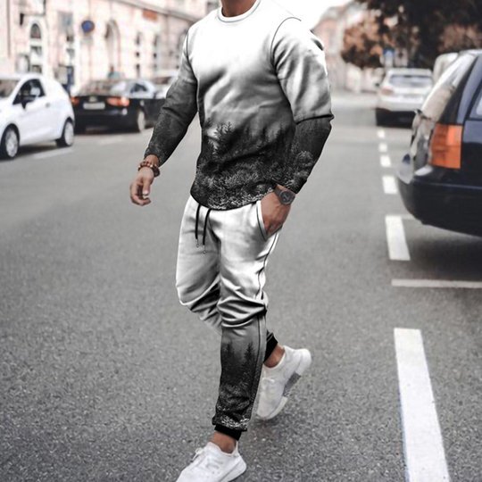 3d Digital Printing Crew Neck Sweater Sports Trousers Suit