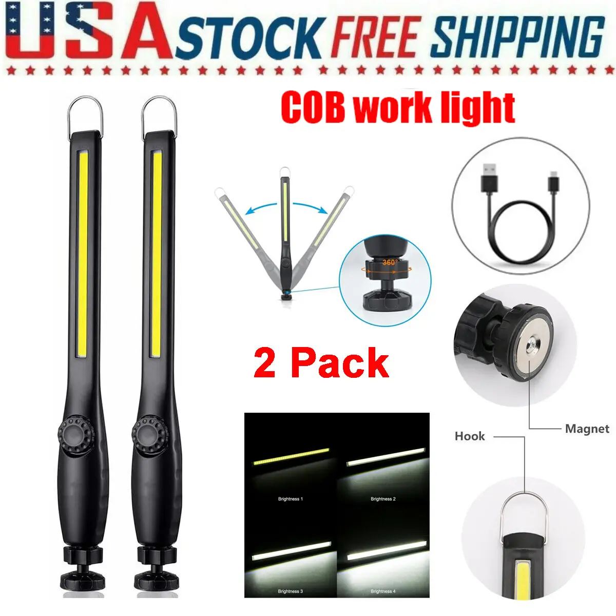 LED USB Rechargeable Work Light Magnetic Flashlight