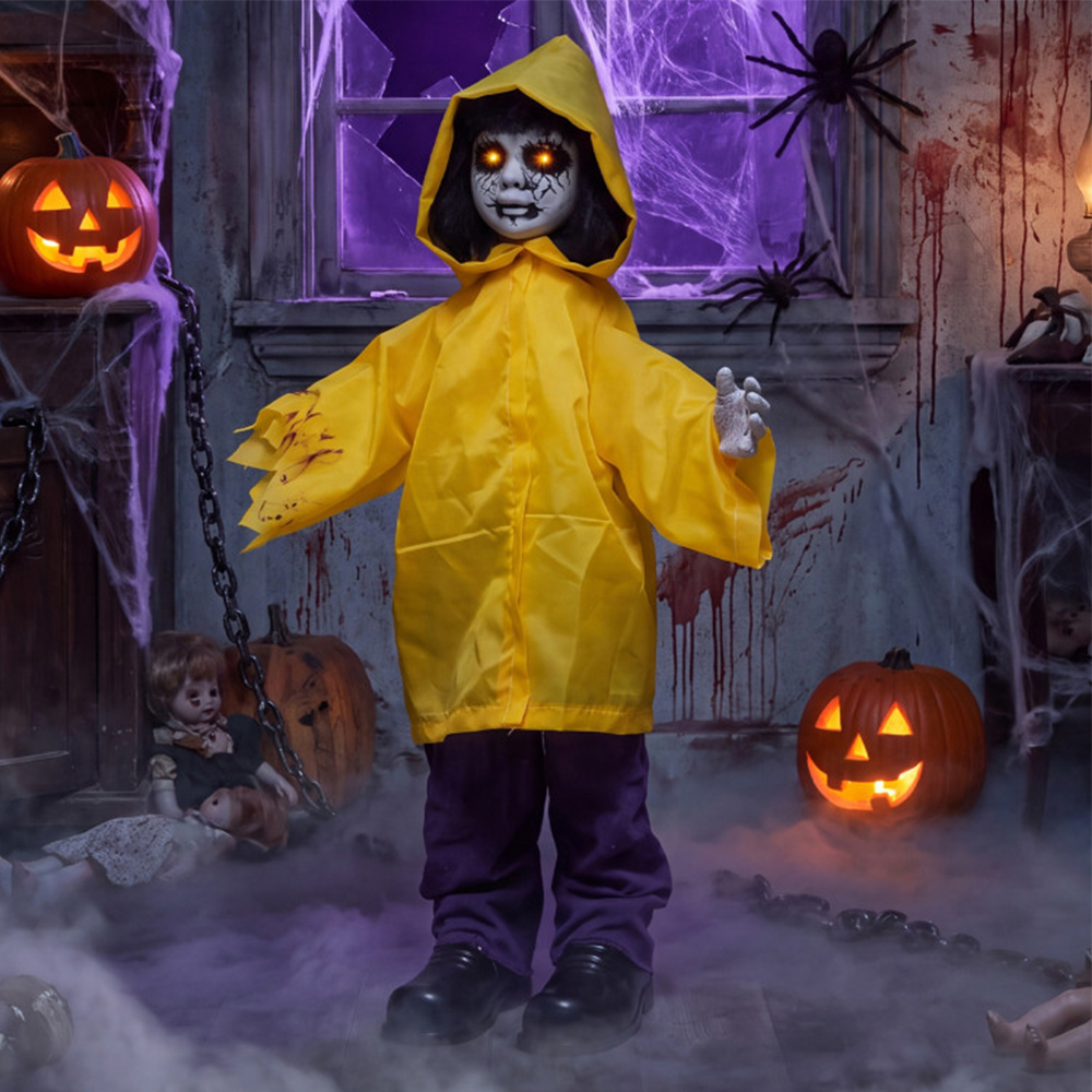 Animatronic Haunted Boy With Light Up Eyes And Creepy Sound 4