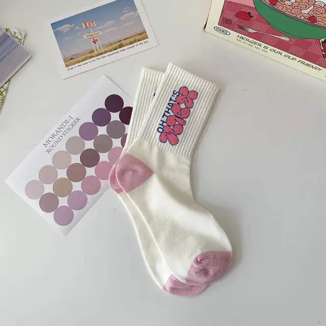 Flower Women Socks Fashion Cute Sweet Harajuku Pink Sock Head English - Shop at LoveMi