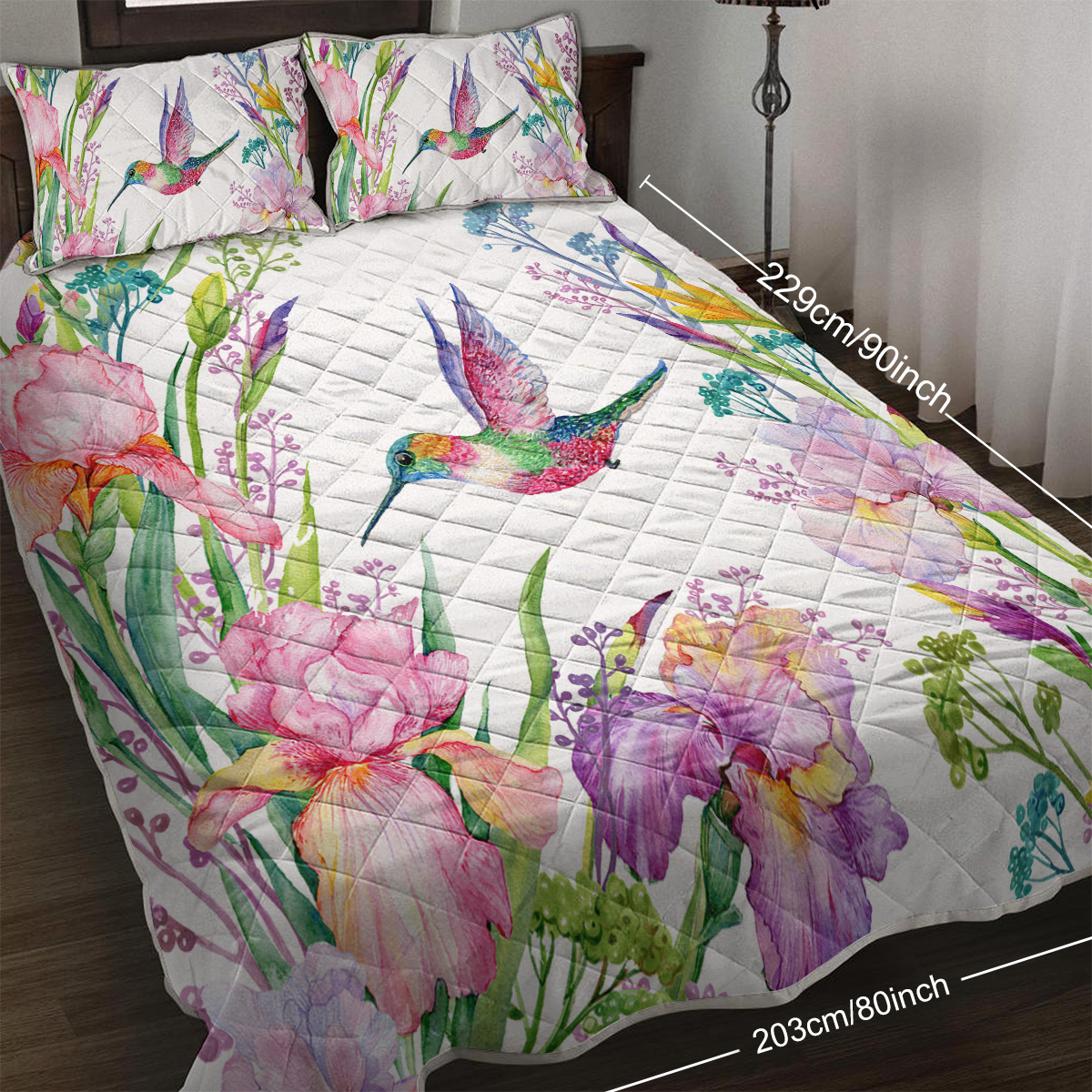 Hummingbird Pattern Quilt Set Microfiber Soft Lightweight Tropical Bird Bedding Set, 1 Quilt With 2 Pillowcases