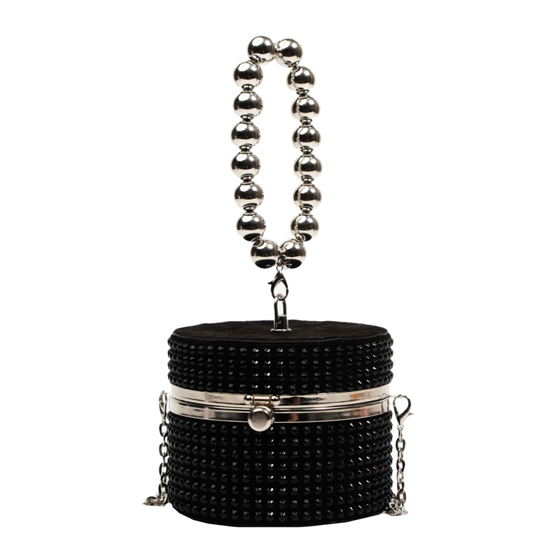 Fashion Rhinestone Personality Ins Chain Pearl Oblique Body Cylinder Bag Female