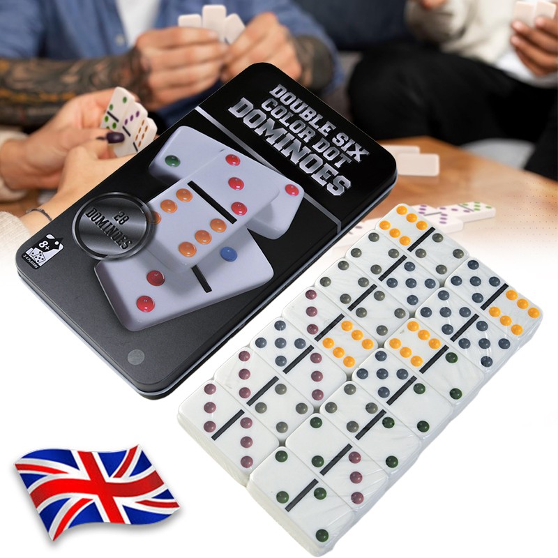 28 Double Six Colour Dot Dominoes Set In Tin - Spin Master