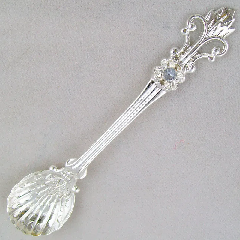 Creative Retro Pattern Alloy Stirring Dessert Spoon - Silver