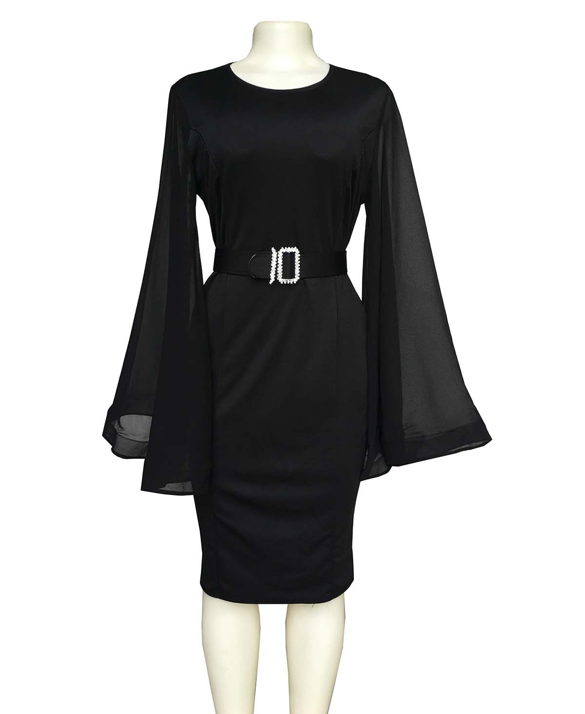 Big Flared Chiffon Sleeves With Large Diamond Belt