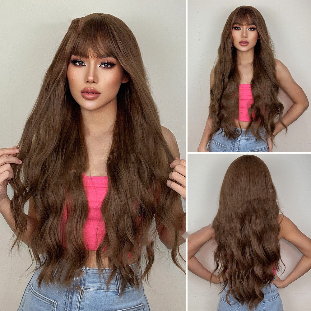 Female  Chestnut Blond Bangs Long Curly Air Bangs Synthetic Fiber Wig — foto 6