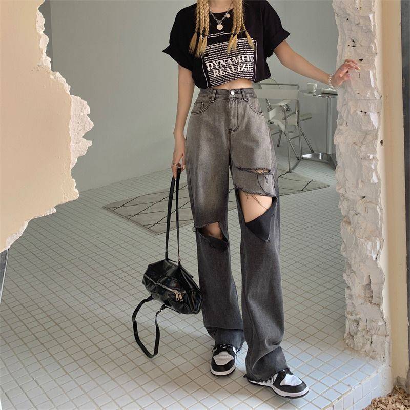 Women's Trendy Gradient High Waist Slim Ripped Jeans Black - Shop at LoveMi