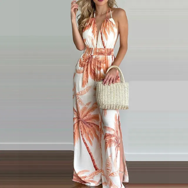 Printed Suspender Dress Plus Size Loose Jumpsuit Orange - Shop at LoveMi