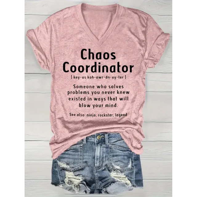 Women Chaos Coordinator Letter Printed T Shirt Funny Short Sleeve Tops Tee Shirt Pink - Shop at LoveMi