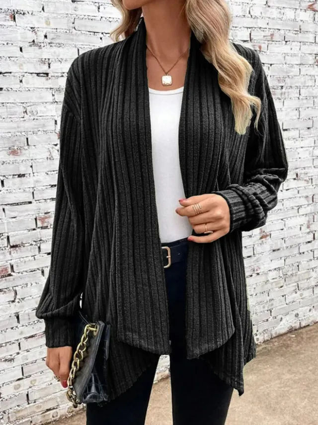 Scarf Collar Cardigan Long Sleeved Loose Knit Jacket Black - Shop at LoveMi