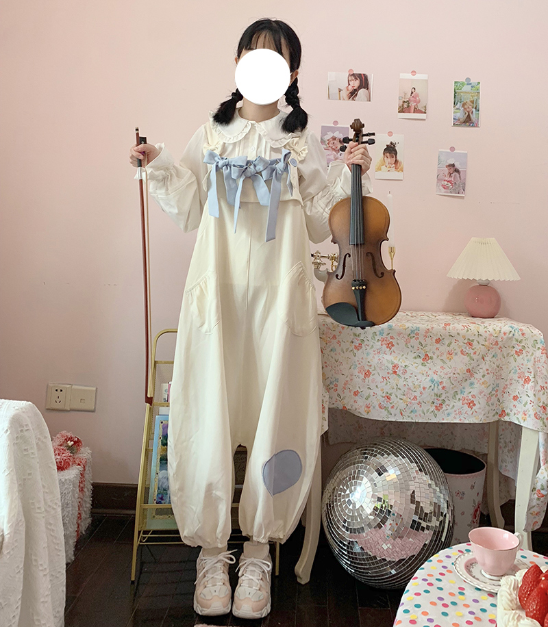 Original Cute Radish Bud Pants Contrast Color Big Bow