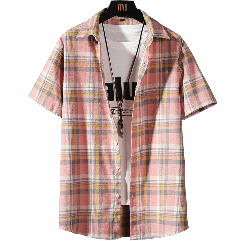 Teen Striped Plaid Trendy Short-sleeved Shirt