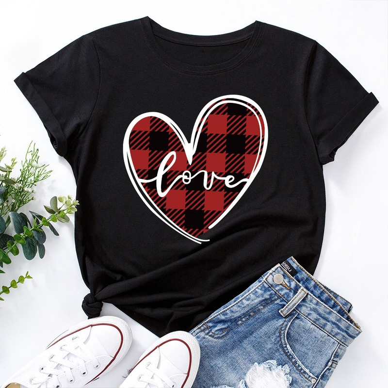 Title 7, Love Print Loose Round Neck Short Sleeve T-shir...