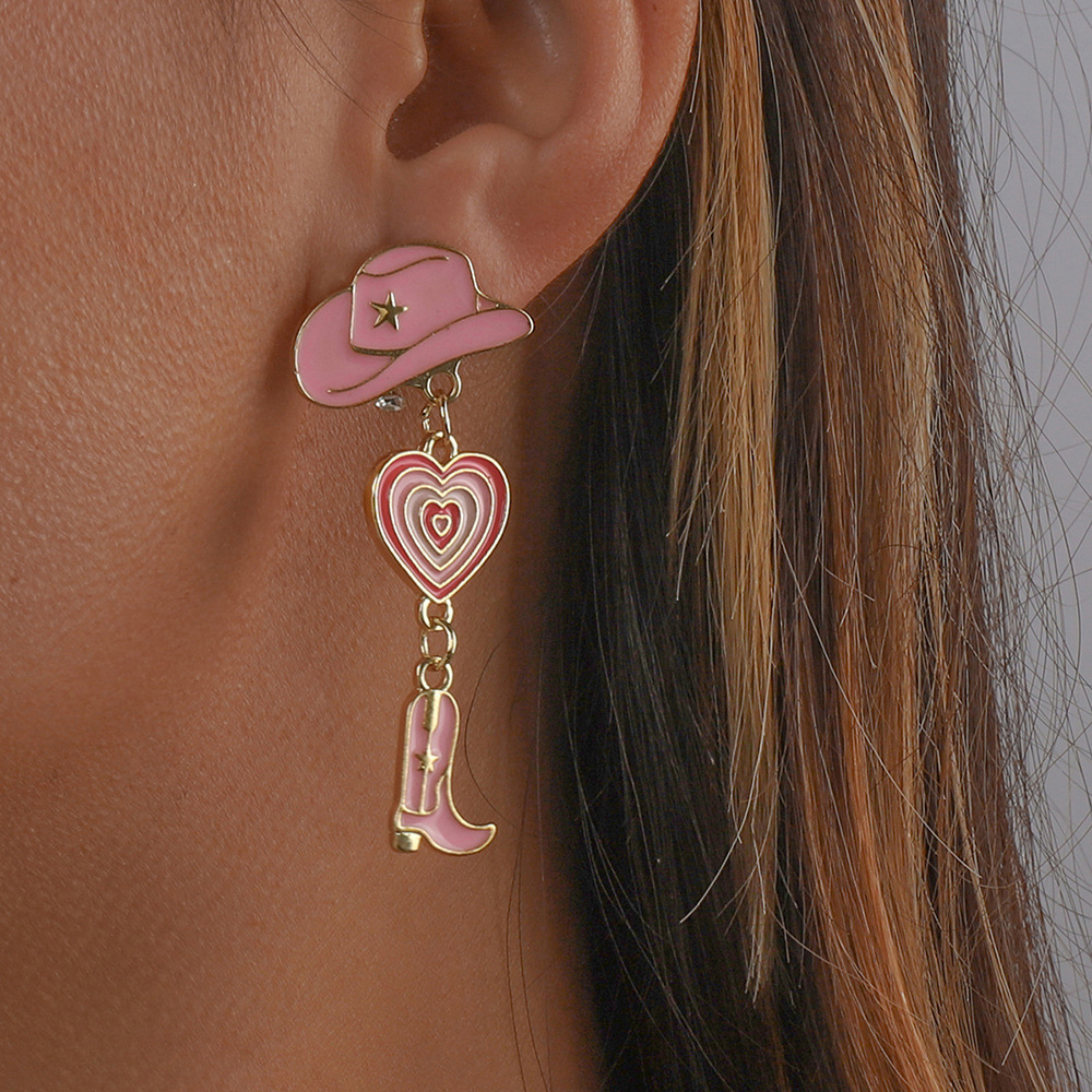 Title 2, Hat Love Cowboy Boot Dripping Multi-layer Earri...