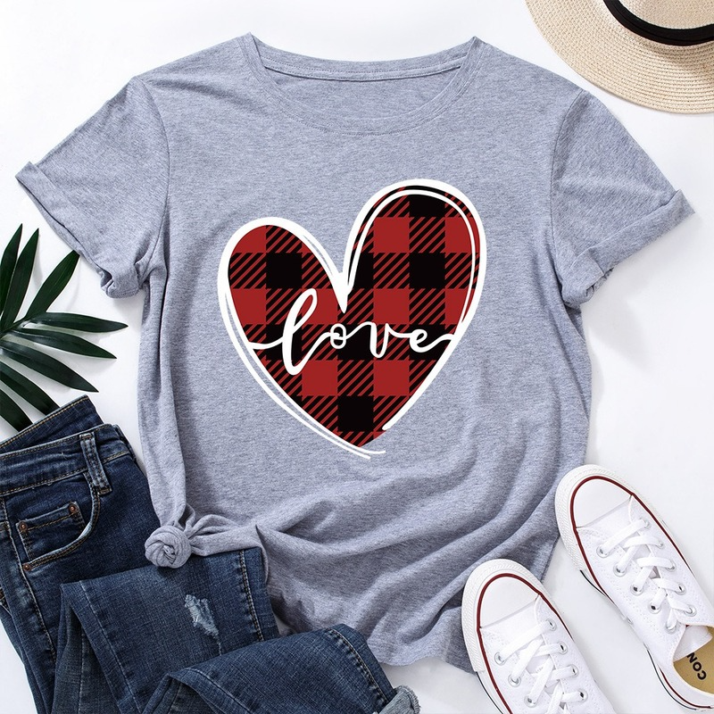 Title 3, Love Print Loose Round Neck Short Sleeve T-shir...