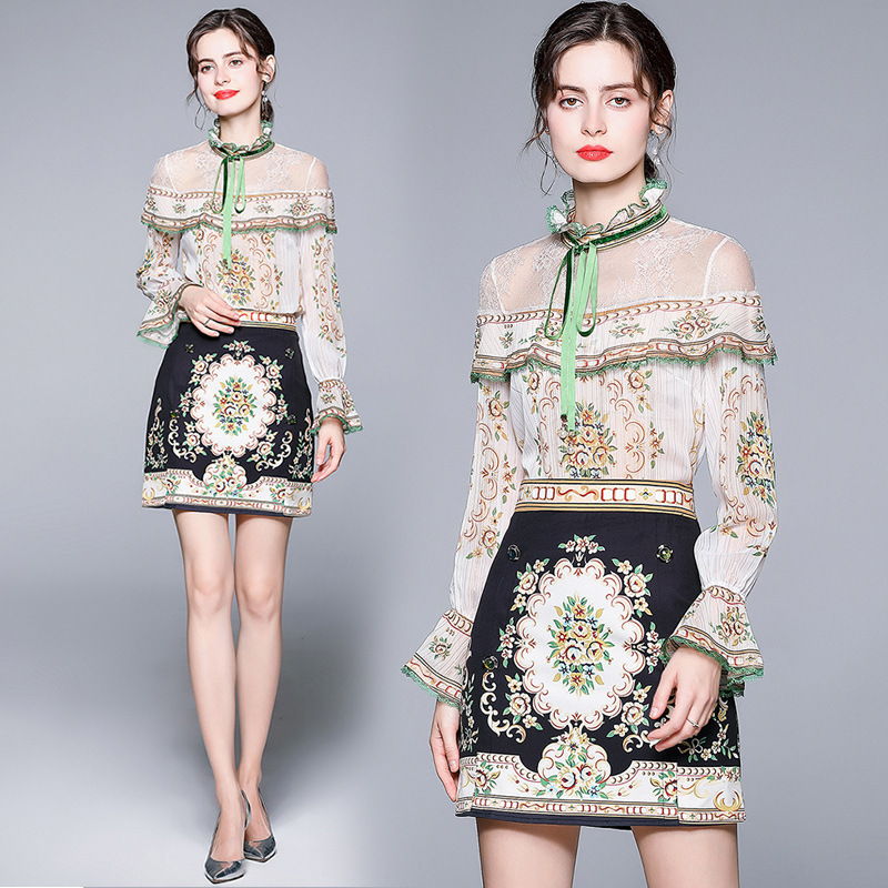 Summer Suit Short Skirt Lace Chiffon Shirt Two-piece Suit