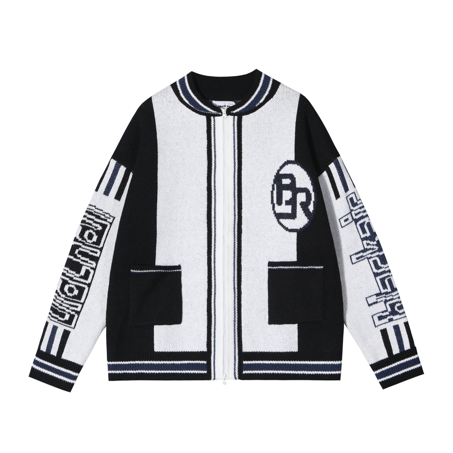 American College Style Ins Letters Loose Color Matching Sweater