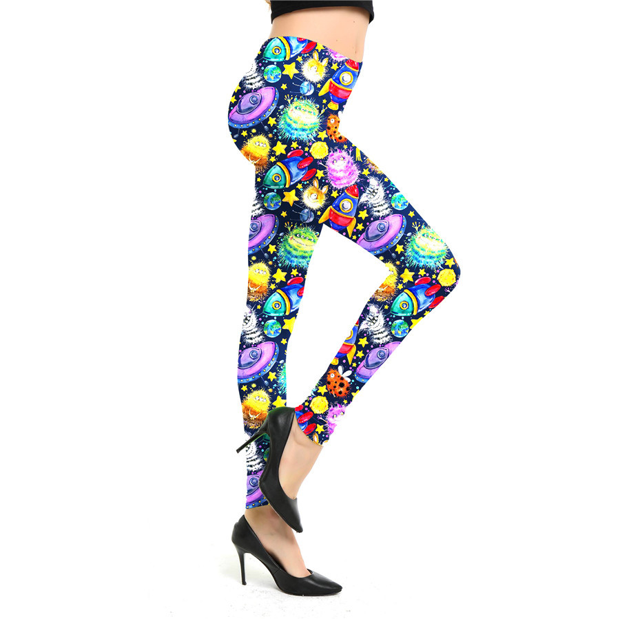 European And American Cartoon Abstract Graffiti Print Leggings Women