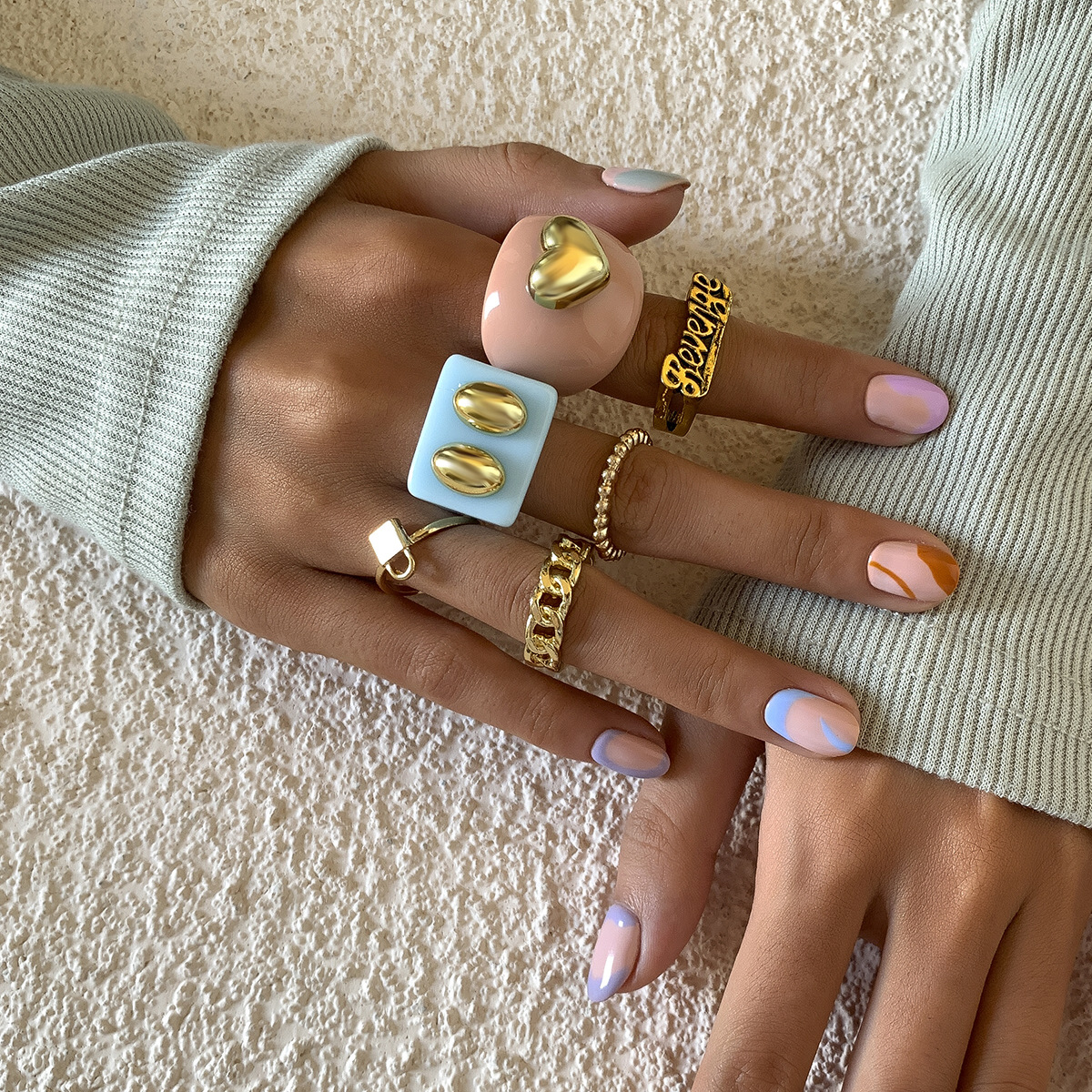 Ins Candy Color Acrylic Inlaid Love Knuckle Ring