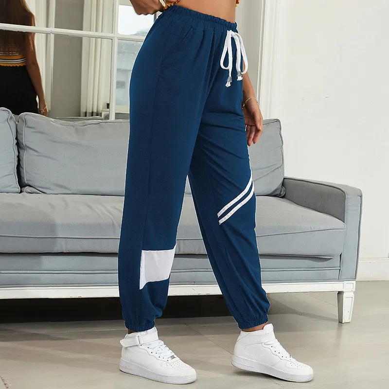 Women's Striped Drawstring Panties For Leisure Sports In Europe And America - Navy