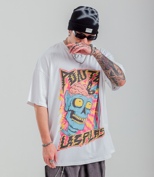 Title 4, Mens Cartoon Skull Print Short Sleeve Half Sle...